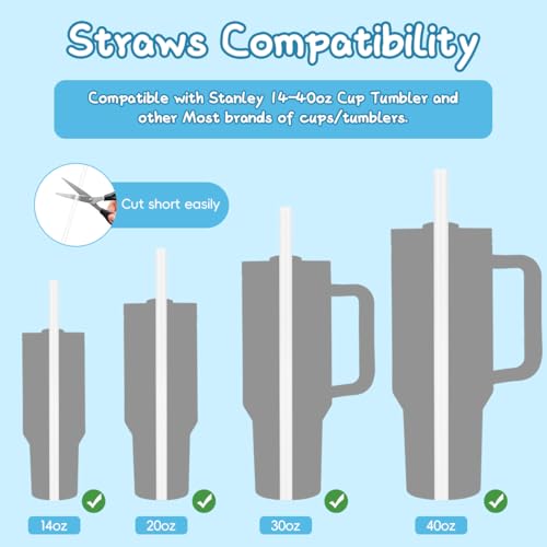 HASTHIP® 8PCS Straws for Stanley Cup with 2 Silicone Smile Cloud Straw Caps and 1 Cleaning Brush 12.2 Inches Reusable PE Replacements for 40oz Tumbler