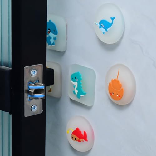 Serplex® 6Pcs Cartoon Rubber Door Handle Bumpers, Self Adhesive Wall Protectors & Sound Dampeners, Quiet Door Stoppers for Room, Bathroom, Furniture, Cute Design, Strong Adhesion, Multi-Surface Use