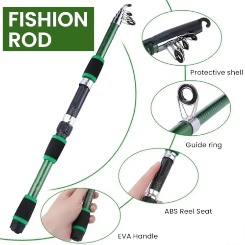 Proberos® 1.8M Telescopic Fishing Rod and Reel Combo Spinning Bait Kit with Lifelike Artificial Hooks Lures Suitable for Sea 3 PCS