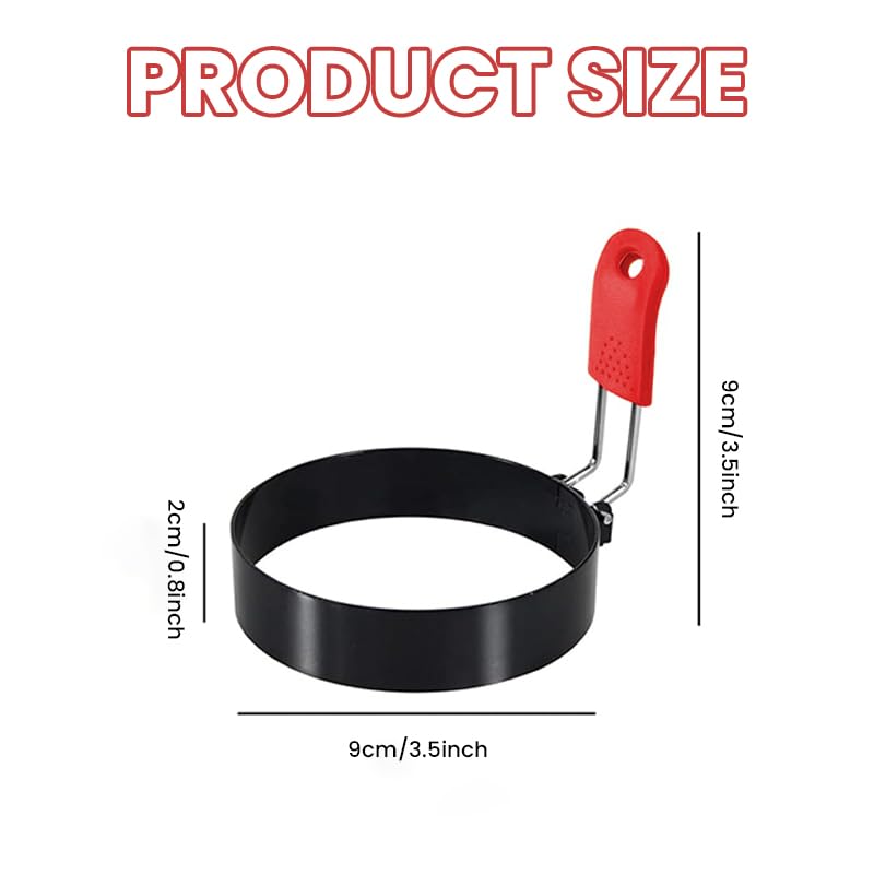 Supvox Egg Rings for Breakfast Cooking with Rubberized Handle and Silicone Brush | 3.5 in 403 Stainless Steel Non Stick Set