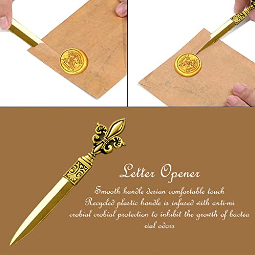 HASTHIP® Quill Pen Ink Wax Seal Stamp Gift Set Feather Dip 5 Replacement Nibs 3 Wax Sticks Nib Base White Spoon Valentine Blue 3 PCS