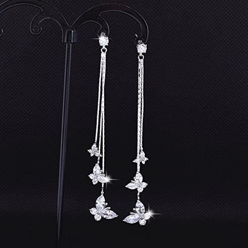 ZIBUYU® 1 Pair Butterfly Dangle Earrings for Women and Girl Long Eardrops Studs Earrings Silver Pearl Tassel Earrings Birthday Anniversary Jewelry Gift for Women (Butterfly)