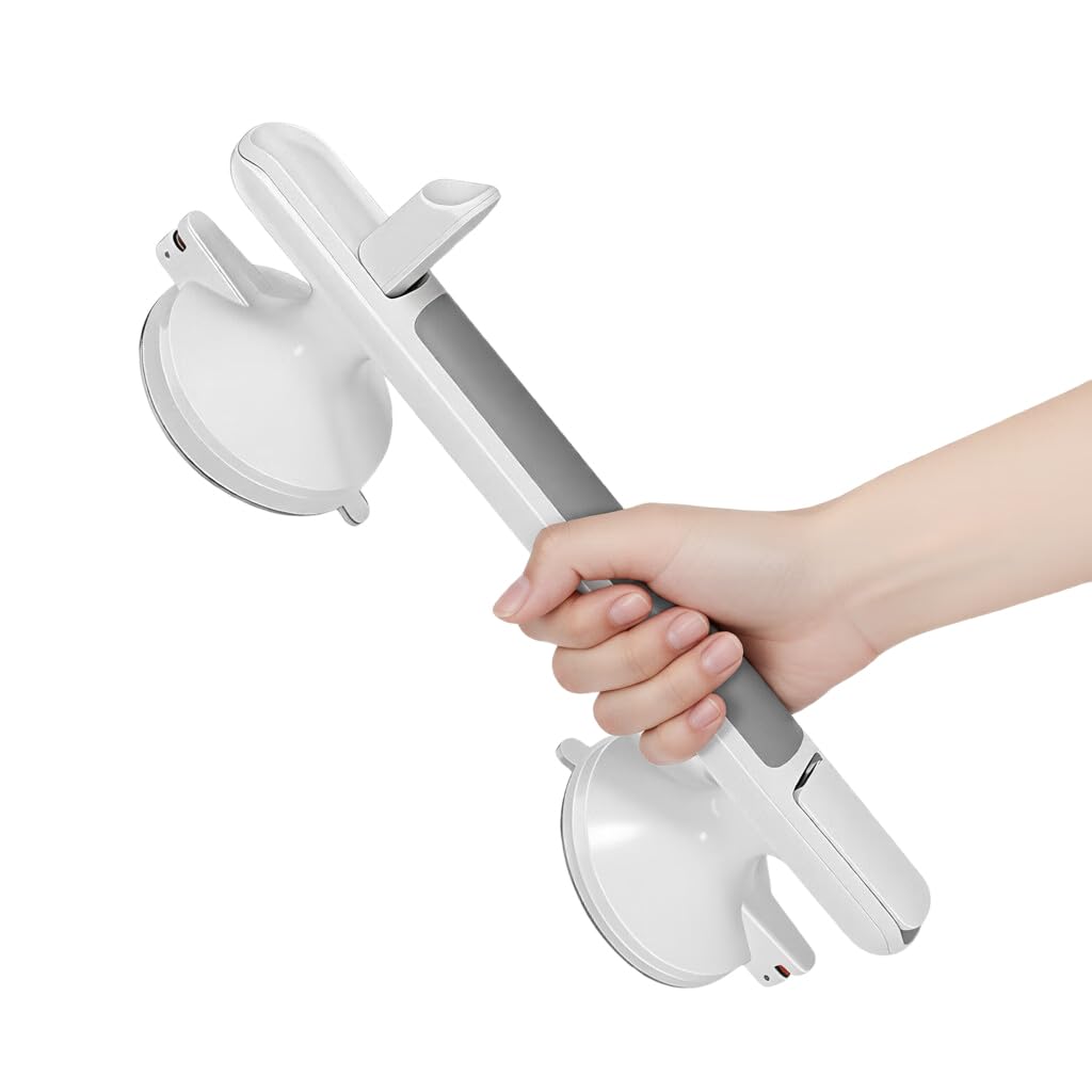 HANNEA Bathroom Grab Bar for Shower Safety with 12.9 in Length and Strong Suction Cups | Anti Slip Handle for Bathtub and Elderly Support