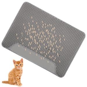 Qpets® Cat Litter Mat, 17.7 by 23.6 inches Litter Mat Double Layer Open Edge Design, Waterproof EVA Material, Durable and Washable, Cats Litter Box, Cat Litter Tray (Grey)