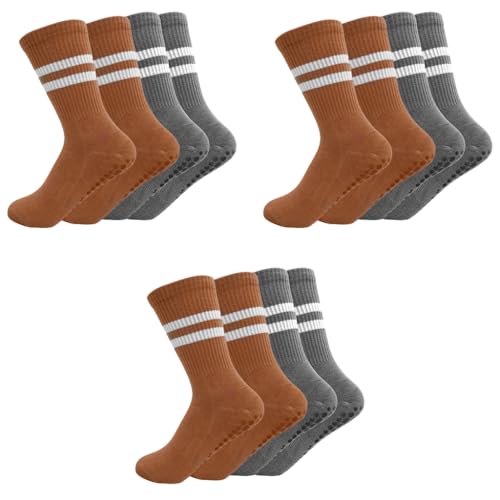 Proberos® 2 Pairs Yoga Socks for Women Anti-slip Anti-odor Cotton Compression Sport Fashion for Pilates Running Dance Grey Brick Red 3PCS