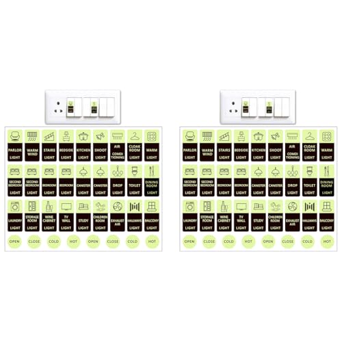 HASTHIP® Switch Board Stickers for Home Glow in Dark Self-Adhesive Light Switch Labels Waterproof Wall Stickers for Bedroom Living Room Kitchen Décor 2PCS