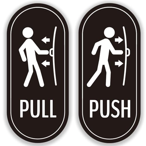 OFIFO® Designer Push Pull Signs, Vertical Decal Self-Adhesive, Black/White Vinyl Sticker for Glass and Other Side Doors in Business, Stores, Cafes, Shops-Black