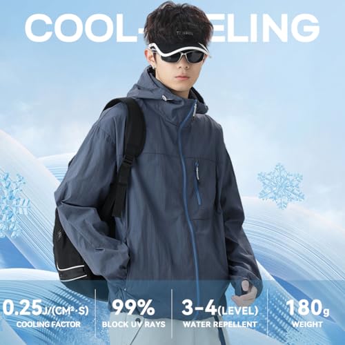 Venzina® Men's Lightweight Athletic Jacket Stylish UPF 50+ Sun Protection Top Quick Dry Full Zip Hoodie with Back Air Vent & Chest Zip Pocket, Waterproof UV Workout Coat for Outdoor, Navy Blue, L