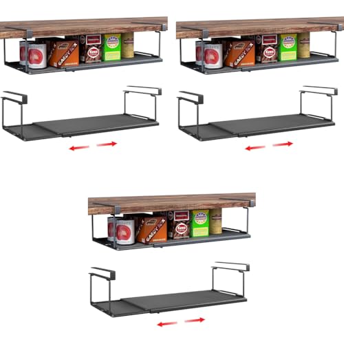 HASTHIP® Retractable Under Cabinet Shelf Seasoning Jars Metal Storage Slide Hanging Space Saving Kitchen Organizer Plates Rack 3PCS