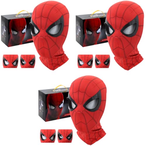 FANCYKU® 3D Spide Mask with Moving Eyes Jaw Motion Activated Blinking Eyelid Head Cover Cosplay Costumes for Adult Kids Halloween Masquerade Red 3 PCS