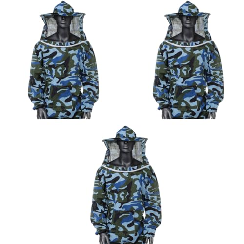 HASTHIP® Bee Suit with Detachable Veil Hat, Camouflage Beekeeping Top, Protective Equipment, Elastic Cuff & Elastic Hem Closure 3 PCS