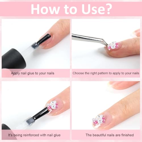MAYCREATE® 210PCS 3D Nail Decals Flatback Charms Sanrio 7 Designs Kuromi Kitty Themed Resin Cartoon for DIY Art Handcrafts Decorations