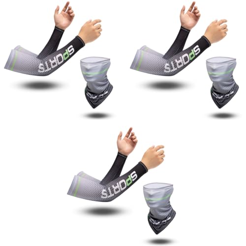ZIBUYU® Sunlight Protection Arm Sleeves for Men and Women UPF 50 UV Bandana Combo for Cycling Basketball Football Golf Cricket Outdoor Sports Grey 3 PCS