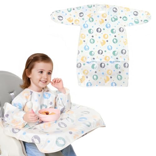 SNOWIE SOFT® Toddlers Apron Waterproof Baby Bib Long Sleeve Apron with Detachable Hem Adjustable Collar Cute Apron for Toddlers Aged 2-5 Years Old Multipurpose Bib Apron for DIY Painting, Dining