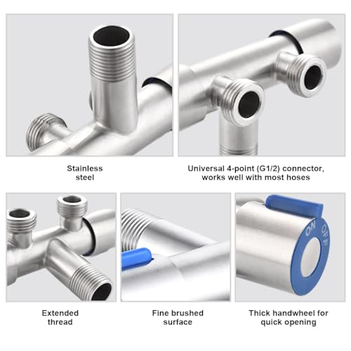 HASTHIP® G1/2" Shower Head Diverter Valve 304 Stainless Steel Shower Arm Diverter Valve Shower Arm All Metal Universal Diverter Valve for Hand Shower and Fixed Shower Head for Faucet Connection