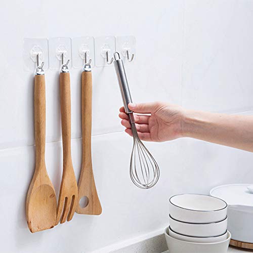 HASTHIP Adhesive Wall Hooks 20 Pack for Bathroom and Kitchen with 22 lb Capacity | Transparent Waterproof Removable Design