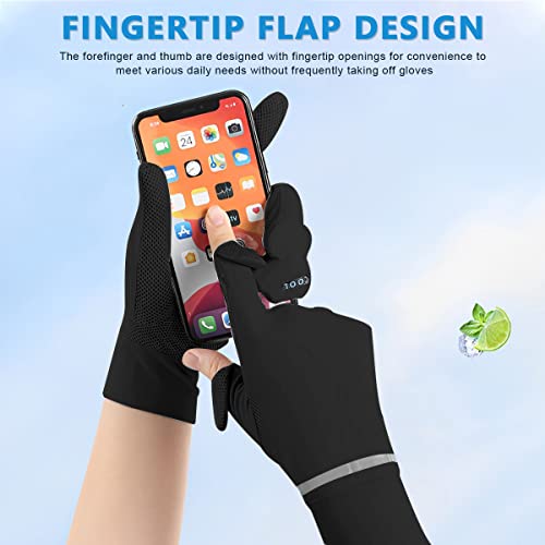 PALAY® Women Riding Gloves for Bike Black Sun UV Protection Summer Cooling Mesh Breathable Cycling Fishing UPF 50 Plus Non-Slip Silk 2PCS