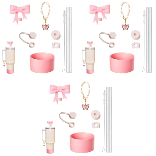 HASTHIP® for Stanley Cup Accessories 27PCS Charms Cute Bow Straw Cap Straws Cleaning Brush Butterfly Handle Bottom Sleeve Decor Kit NOT Included