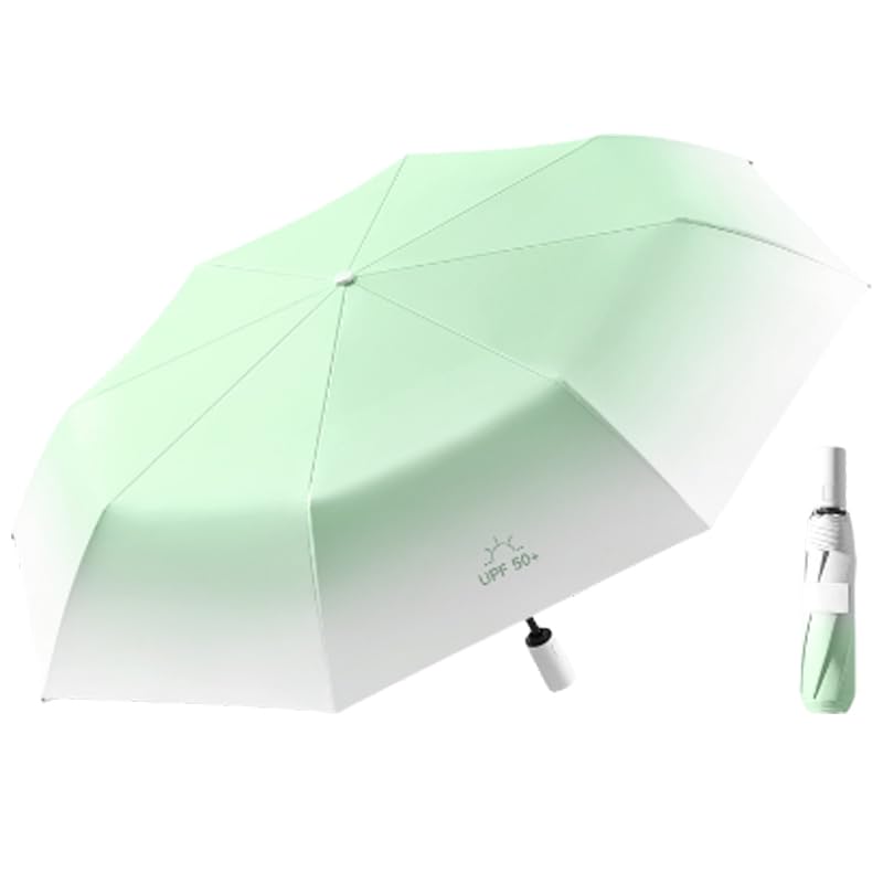 Venzina® Travel Umbrella UPF 50+ Sun Protection Umbrella with Case Compact, Lightweight, Windproof Portable Parasol for Women, Men & Kids Gradient Light Green