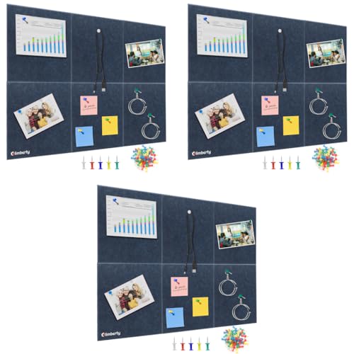 Climberty® 6-Piece Felt Board Bulletin 30x30cm Self-Adhesive Wall Panel with 50 Pushpins Message for Notes Photos Schedules Blue 3PCS