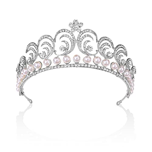 PALAY® Crown for Women Queen Rhinestone Pearls Crown Crystal Princess Crown Tiara Parties Crown for Ladies Girls Bride Hair Accessories Tiara