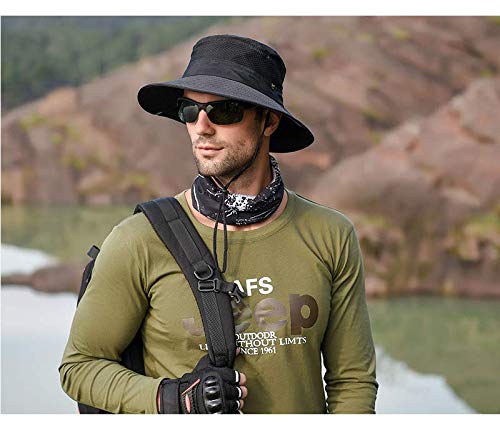 GUSTAVE Sun Hat for Men with Mesh Vent and Adjustable Drawstring 56–60 cm | Black Outdoor Cap