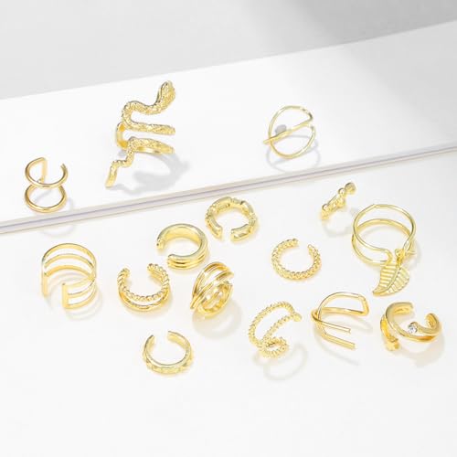 SANNIDHI® 30PCS Ear Cuffs without Piercing Stylish Earrings Set for Women Girls Gold Clip on Non Pierced Ears Fake Cartilage Earring Y2K Accessories Jewellery Gifts