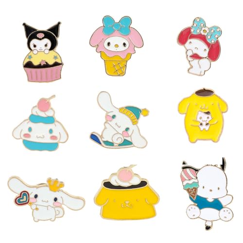 SANNIDHI 9Pcs Brooch Pin for Women Girls Anime Cute Kuromi Cinnamoroll Bag Charms Safety Buttons Brooch Enamel Pins Sanrio Kitty Brooch for Kids Girls Clothing Jackets Hat Accessories
