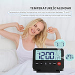 HASTHIP® Mini Alarm Clock Backlight Digital Alarm Clock with Date & Temp Kitchen Timer with Folding Bracket Battery Powered Mini Desk Clock for Kitchen, Study (Battery Not Included)