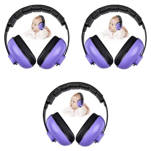 SNOWIE SOFT® Ear Muffs for Kids Baby Ear Protection Noise Canceling Headphones Sleep Flight Travel Hearing Earmuffs Toddler 0-3 Purple 3 PCS