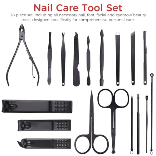 MAYCREATE® Manicure Set for Women, Men Stainless Steel Professional Pedicure Kit, Nail Clipper for Manicure Kit & Eyebrow Grooming Kit Nail Care Tool Kit with Storage Case Manicure Kit Travel - 18 Pcs