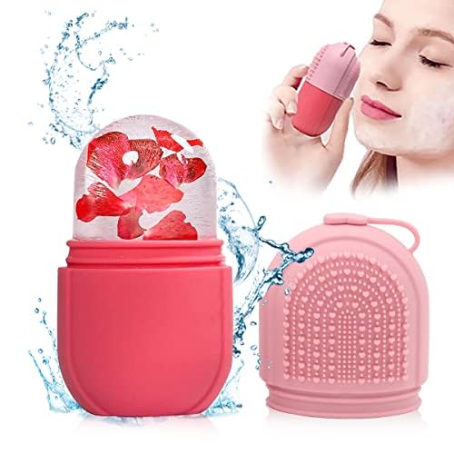 MAYCREATE® Ice Face Roller Ice Cube Mold With Cleansing Brush, Anti-Leak Silicone Ice Roller for Face Massage, Beauty Ice Facial Roller for Eliminate Edema, Tighten Skin, Women Skincare Gift (Pink)