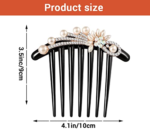 PALAY  Retro French Barrette Rhinestone Hair Clips for Women, Side Comb Non-slip Comb Hairpins Pearls Gift for Party Birthday Daily(Pearl-2)