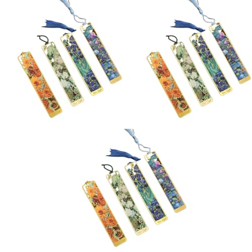 OFIFO® Metal Bookmark Set of 4 with Tassel Gold Hollow Van Gogh Design Artistic Book Marker for Readers Unique Gift Lovers Students Men Women Kids 3PCS