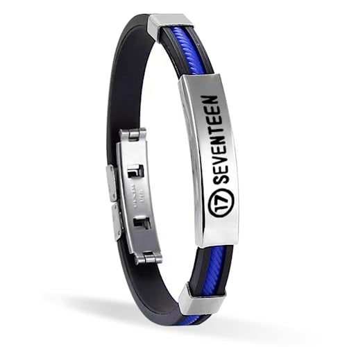 SANNIDHI Kpop SEVENTEEN Bracelet, Silicone SEVENTEEN Fans Gift Merchandise Bracelet for Women Men Girls, Stylish Stainless Steel Charms with Engraved SEVENTEEN Mark