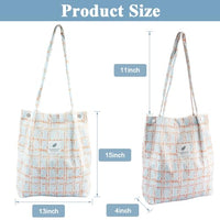 PALAY® Tote Bag Stylish Corduroy Plaid Print Hand Bag for Women Shoulder Bag for Shopping, Commuting, Shopping Bag, Large Grocery Bag