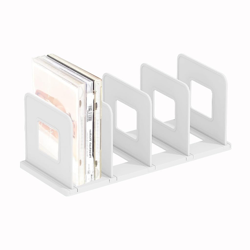 ZIBUYU Decorative Book Stand for Desk and Office with 4 Compartments 13.8×5.9×5.7 in Milky White