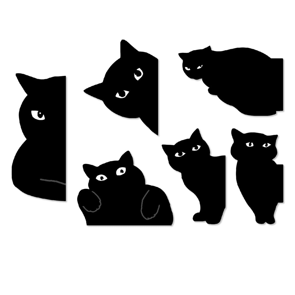 ZIBUYU Black Cat Magnetic Bookmarks 6 Pc Set with Secure Fold Over Magnets for Readers | Cute Kawaii Page Markers for School and Office Use