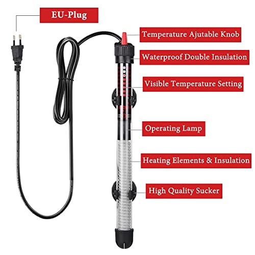 Qpets® 100W Adjustable Aquarium Heater, Safe Submersible Fish Tank Heater Thermostat with Suction Cup Aquarium Heater Automatic Heater for Aquarium Fish Tank Aquarium Heater