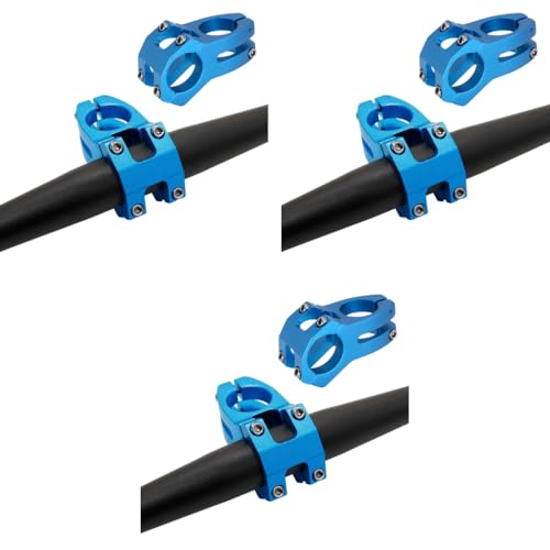 Proberos® Blue Aluminum Alloy Handlebar Stem 31.8mm Clamp Diameter Lightweight Durable for MTB Modification Stylish Design Mountain Bike Stability Performance 3PCS