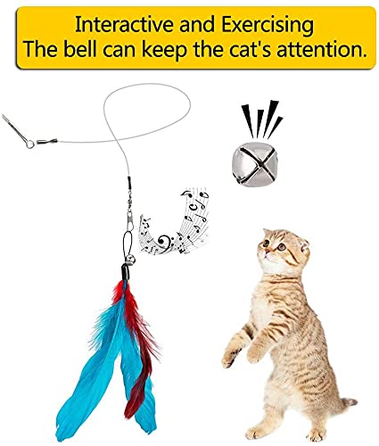 Qpets® 12PCS Cat Toys 2 Retractable Cat Wand Toys and 10PCS Replacement Teaser with Bell Refills Interactive Toys Catcher Teaser and Funny Exercise Feather Toys for Kitten Cats Pet