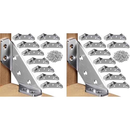 Serplex® 140PCS Shelf Brackets with 60PCS Screws 2MM Thickening Furniture Corner Connector Stainless Steel Angle Heavy Duty for Wooden Panel Woodworking Crafting