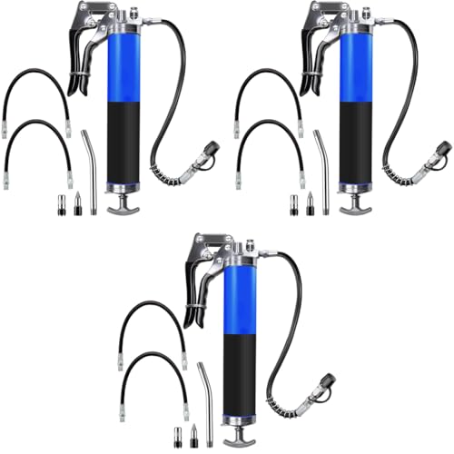 STHIRA® Grease Gun Heavy Duty Pistol Grip with 4 Flexible Hoses High Performance Air Nozzle Mini Reinforced Flex Hose Spring Guard Working Coupler 3 PCS