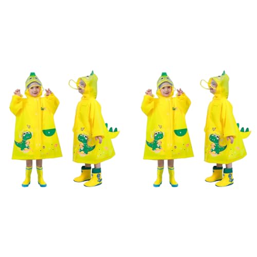 PATPAT® Dinosaur Kids Rain Coat EVA Hooded Jacket with Transparent Wide Brim Cartoon for Boys Girls 3-4 Years Old S 2 PCS with Storage Pouch Knee-Length Yellow