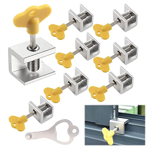 SNOWIE SOFT® 8pcs Sliding Window Locks, Security Window Lock Aluminum with Key, Window Stoppers for Slide Door, Adjustable Security Locks, for Kids Room Hung Security Lock Stoppers