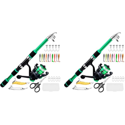 Proberos® 1.8M Telescopic Fishing Rod and Reel Combo Spinning Bait Kit with Lifelike Artificial Hooks Lures Suitable for Sea 2 PCS