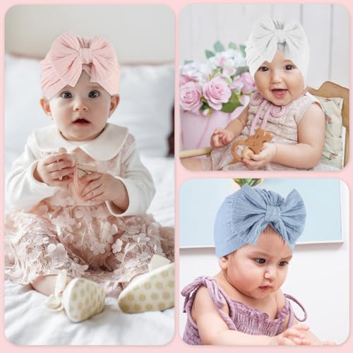 SNOWIE SOFT® 9PCS Warm Baby Cap for Girls Stretchy Hat for Newborns Lovely Bow Shower Gift 3-18 Months