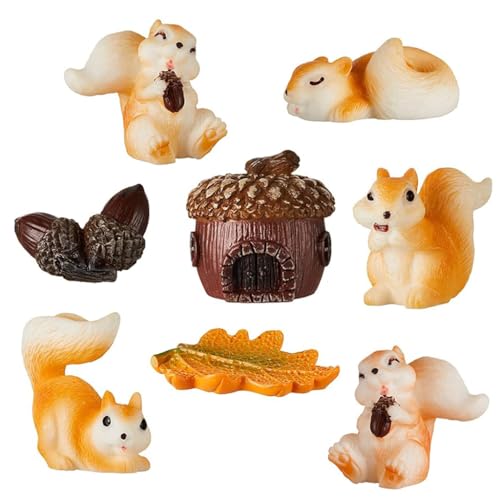 HASTHIP 8Pcs Squirrel Miniature Decor Mini Walnut House Decor Moss Landscape Decorations Resion Miniature Decor for Moss Landscape, Garden Ornament, Flower Pots, Dollhouse Garden Decorations