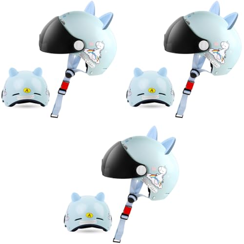 Proberos® Kids Bike Scooter Safety Helmet for 7-14 Year with UV Protection Visor Adjustable Chin Strap Anti-Impact Cushioning Cartoon Bunny Ear Unicorn Bicycle for Girls Boys Blue 3PCS