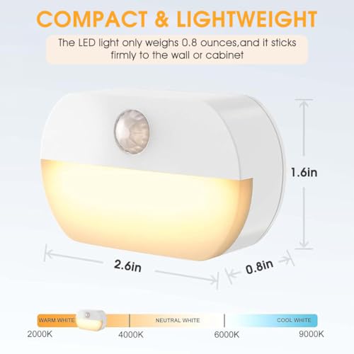 ELEPHANTBOAT® 4PCS Motion Sensor Light for Home Small LED Wall Lights Warm Night Cordless Battery Operated Step for Stairs Hallway Kitchen Cabinet